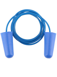 Corded PU detectable blue earplugs. SNR:38dB. Dispenser box of 200 pairs