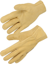 All beige cow grain leather glove. Shirred elastic back.