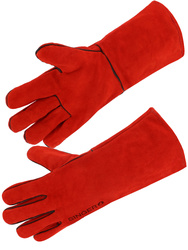 Beschermende handschoenen 35 cm lang, van splitleer.  Katoenvoering, volledig