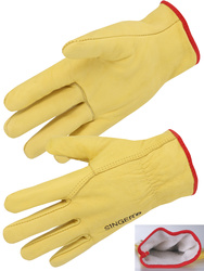 Gele handschoenen volledig van volnerf rundleer. Stoffen voering