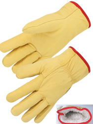 Handschuh aus genarbtem Rinderleder, gelb. Vollständig mit Acryl gefüttert.