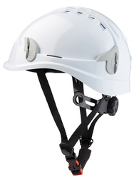 Casque monteur ventilé avec attaches pour lampe frontale.