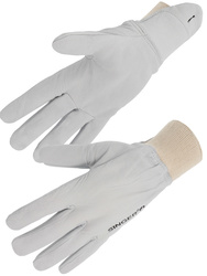 Komplett aus Ziegenglattleder Gummiwirk-Bündchen.