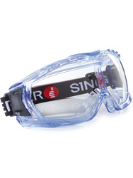 Safety goggle. Clear lens. Enhanced peripheral vision.