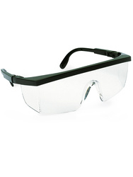 Safety spectacles. Adjustable temple length. Pivoting frame.Clear lenses.