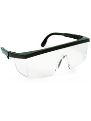 Safety spectacles. Adjustable temple length. Pivoting frame. Clear lenses