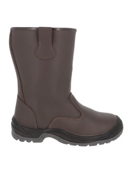 Safety boots in brown water-repellent leather. Polyester mesh lining