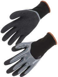 Seamless knitted glove. Double nitrile coating palm, 3/4 coated back, jauge 15