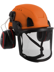 Casco forestal con casco, visera de malla, protección auditiva