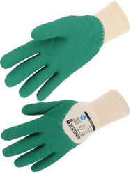 Latex-Handschuhe (3/4) Genähtes Baumwolle-Trägermaterial. Strickbund.