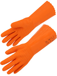 Latex glove. Cotton interlock liner.crinckle finish palm. 400 mm length