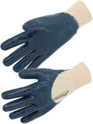 Nitrile glove .Heavy coating. Open back.Knitted wrist.