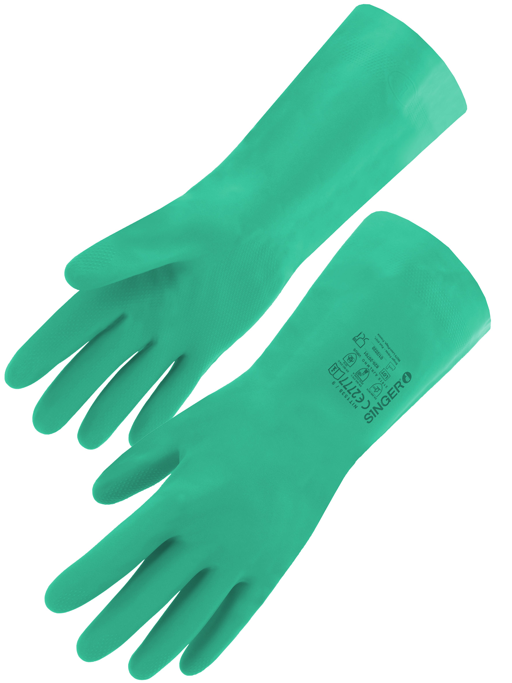 Article - Gant nitrile sans support. Long 330 mm.Epaisseur 0.38 mm. Type A:  AJKLMNO