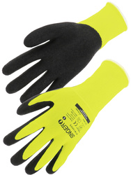 Latex glove. High-visibility polyester liner. Open back. 15 gauge.