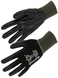 Nitril-Handschuhe. Luftdurchlässiger Handrücken. Polyamid-Träger. Gauge 13 ge