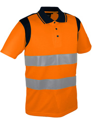Oranges Warnschutz-Poloshirt. 100 % Birdseye-Polyester 150 gm2.