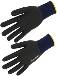 Foam nitrile coated glove. knuckle coated version. Nitrile dotted palm. 15 gauge