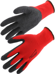 Latex-Handschuhe. Nahtloser Polyester-Träger. Luftdurchlässiger Handrücken.
