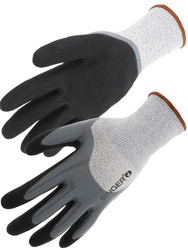 Cut D. PEHD glove. Double nitrile coating palm. 3/4 coated back. 13 gauge.