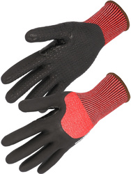 Foam nitrile coated glove. Cut level D.HDPE fibres and other synthetic yarns.