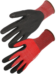 Foam nitrile coated glove. Cut D. HDPE fibres and other synthetic yarns.