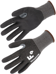 Gant PEHD. Coupure F. Jauge 18. Paume enduite nitrile mousse. Renfort anti-usure