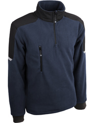 Blue sweater 340 gsm. Stand-up collar with zipper. Retroreflective inserts