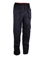 Work trousers. 65% polyester/ 35% cotton. 245 gsm. Navy blue/black/orange.