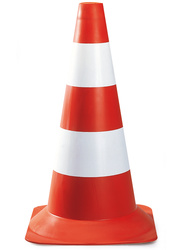 Traffic cone. Polyethylene. Red with twin white bands. Stackable.