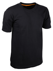 T-shirt noir. 100% coton 180 g/m². Col rond avec bande de propreté