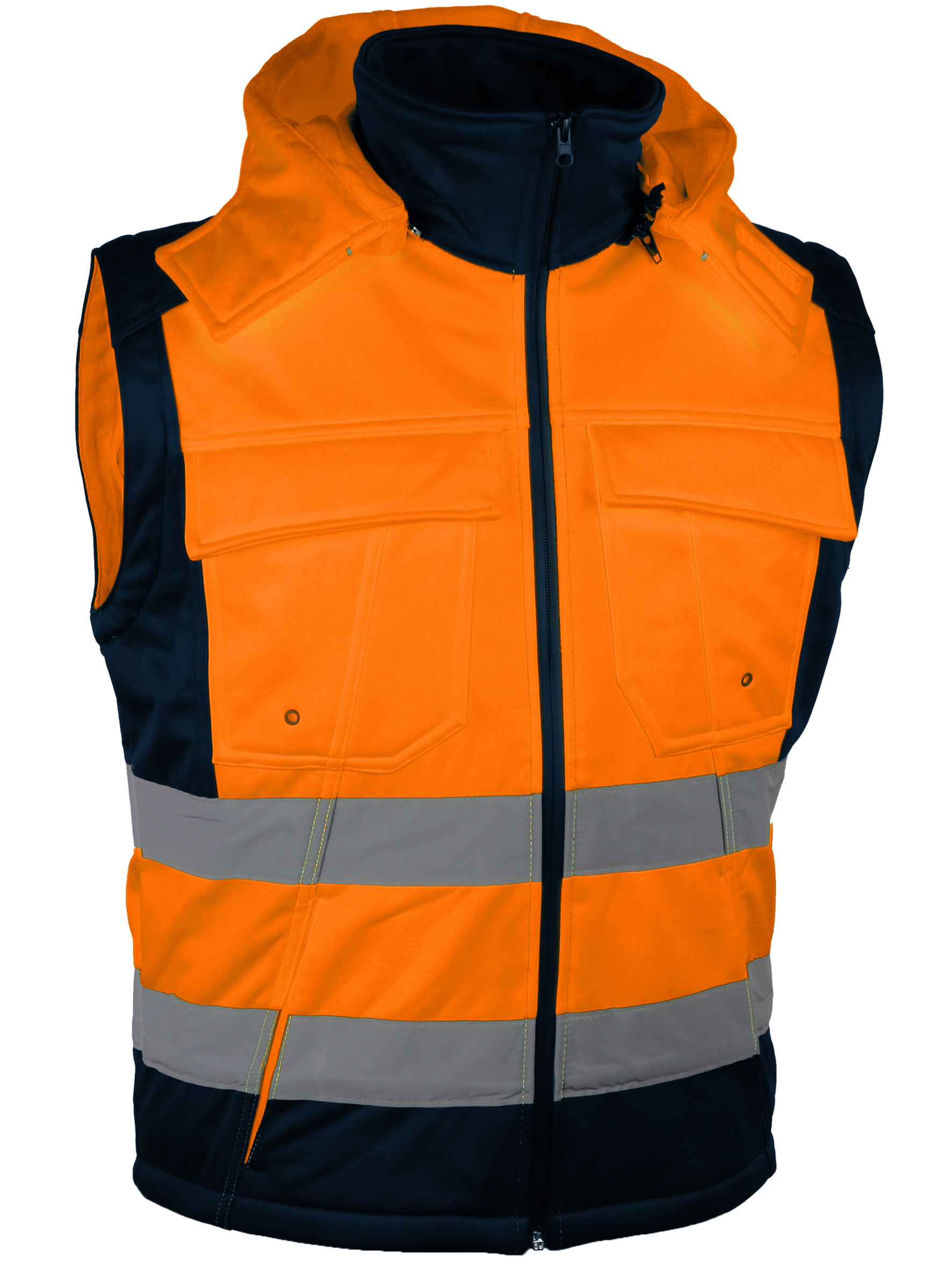 2 in 1 Softshell Warnschutzjacke Warnjacke Jacke Weste Orange Größe S-XXXL 