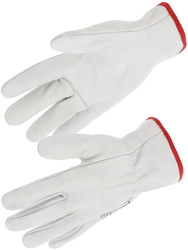 All cow grain natural leather glove.  Elasticated wrist.