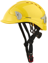 Casque monteur ventilé avec attaches pour lampe frontale.