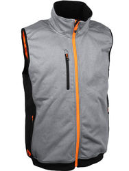 Gilet softshell. 96% polyester et 4% élasthanne, 300g/m².