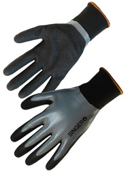 Vollbeschichtete Nitril-Handschuhe. Polyamid-Träger. Gauge 15 gestrickt