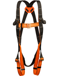Full body harness. Two attachments. Dorsal and frontal. Adjustable thigh straps.