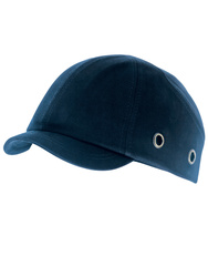 Gorro anti-golpes. Com ventilações. Viseira curta. Cor azul.