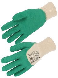 Latex-Handschuhe (3/4) Genähtes Baumwolle-Trägermaterial. Strickbund.
