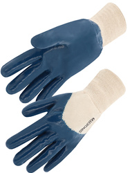 Nitrile glove. Heavy coating. Open back.Knitted wrist.