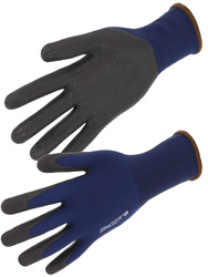 Foam nitrile coated glove. Open back. Nitrile dotted palm. 15 gauge.