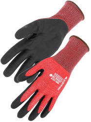 Foam nitrile coated glove. Cut level D.HDPE fibres and other synthetic yarns.