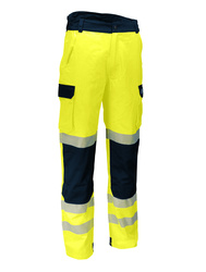 High visibility work trousers. 54% cotton and 46% polyester, 270 gsm.