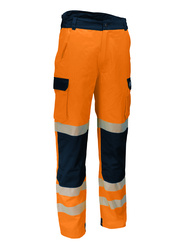 High visibility work trousers. 54% cotton and 46% polyester, 270 gsm.