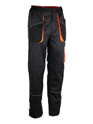 Werkbroek 65% polyester / 35% katoen. 245 g/m². Grijs-zwart-oranje.