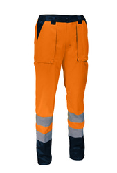 High visibility work trousers. 65% polyester and 35% cotton, 245 gsm.