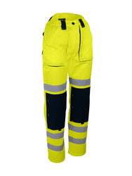 High visibility work trousers. Polyester/cotton 245 gsm.