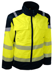 High visibility work jacket. 54% cottonand 46% polyester, 270 gsm.