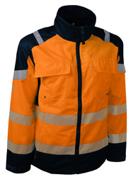 High visibility work jacket. 54% cottonand 46% polyester, 270 gsm.